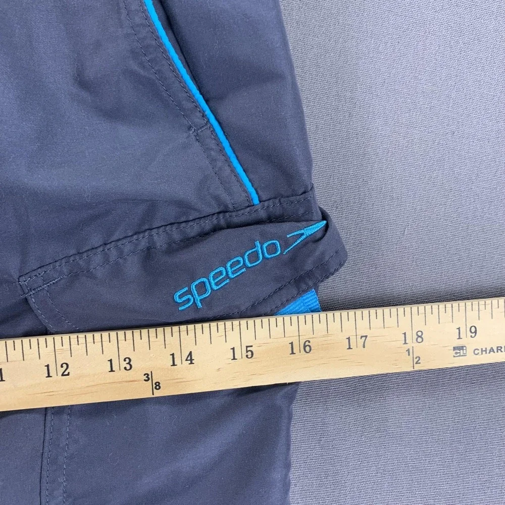 Speedo Swim Trunks Men LG (34in) Gray Blue Mesh Lined‎ Board Shorts Cargo Pocket